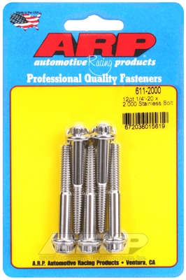 "1/4""-20 x 2.000 12pt SS bolts" (5pcs)