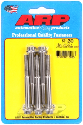 "1/4""-20 x 2.500 12pt SS bolts" (5pcs)