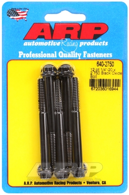 "1/4""-20 x 2.750 12pt black oxide bolts" (5pcs)