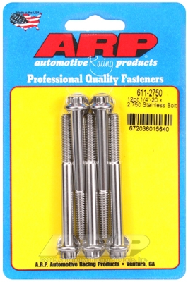 "1/4""-20 x 2.750 12pt SS bolts" (5pcs)