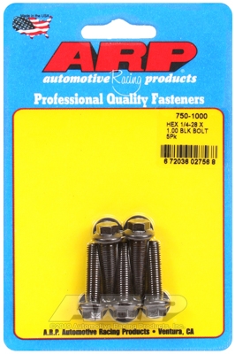 "1/4""-28 x 1.000 hex black oxide bolts" (5pcs)