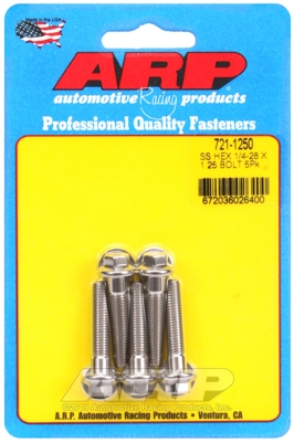"1/4""-28 x 1.250 hex SS bolts" (5pcs)