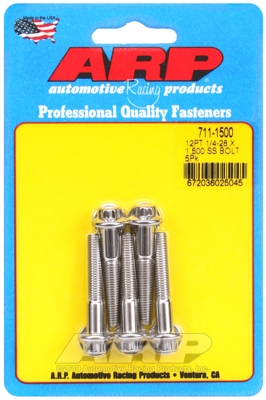 "1/4""-28 x 1.500 12pt SS bolts" (5pcs)