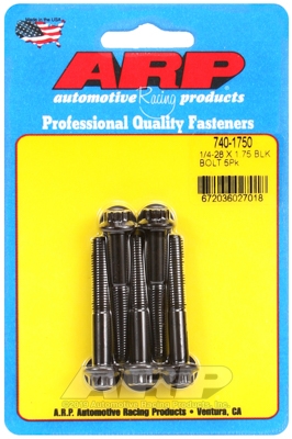 "1/4""-28 x 1.750 12pt black oxide bolts" (5pcs)