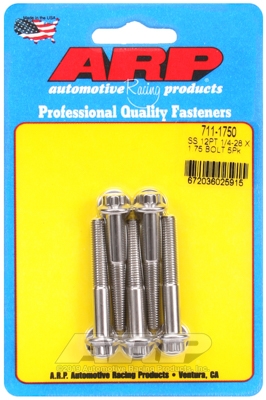 "1/4""-28 x 1.750 12pt SS bolts" (5pcs)