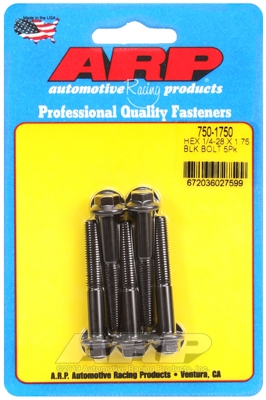 "1/4""-28 x 1.750 hex black oxide bolts" (5pcs)