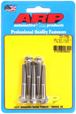 "1/4""-28 x 1.750 hex SS bolts" (5pcs)