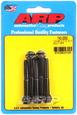 "1/4""-28 x 2.000 12pt black oxide bolts" (5pcs)