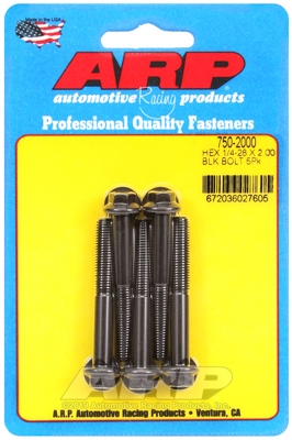 "1/4""-28 x 2.000 hex black oxide bolts" (5pcs)