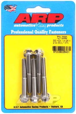 "1/4""-28 x 2.000 hex SS bolts" (5pcs)