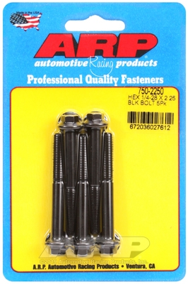 "1/4""-28 x 2.250 hex black oxide bolts" (5pcs)