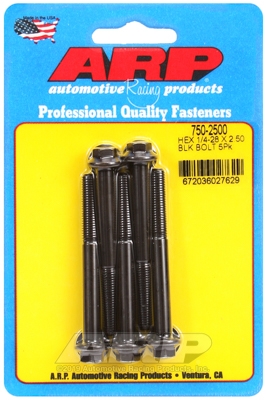 "1/4""-28 x 2.500 hex black oxide bolts" (5pcs)