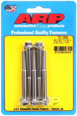 "1/4""-28 x 2.500 hex SS bolts" (5pcs)