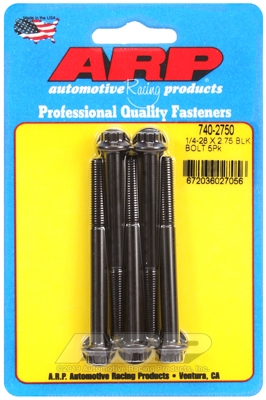 "1/4""-28 x 2.750 12pt black oxide bolts" (5pcs)