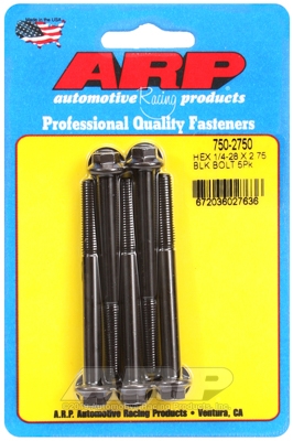 "1/4""-28 x 2.750 hex black oxide bolts" (5pcs)