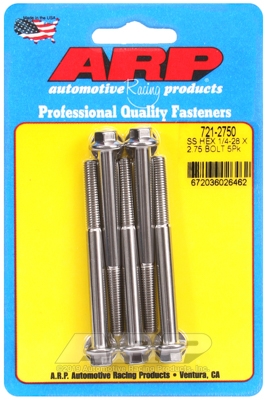 "1/4""-28 x 2.750 hex SS bolts" (5pcs)