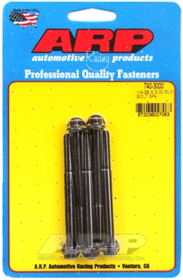 "1/4""-28 x 3.000 12pt black oxide bolts" (5pcs)
