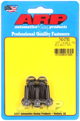 "1/4""-28 x .750 12pt black oxide bolts" (5pcs)