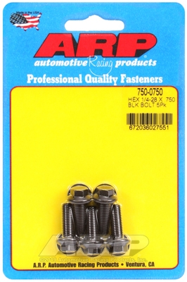 "1/4""-28 x .750 hex black oxide bolts" (5pcs)