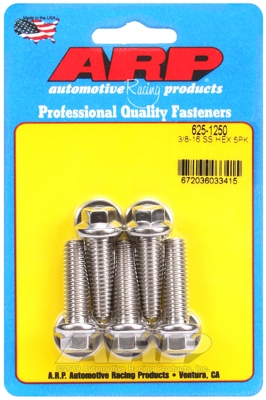 "3/8""-16 x 1.250 hex 7/16 wrenching SS bolts" (5pcs)