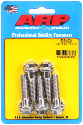 "3/8""-16 x 1.500 hex 7/16 wrenching SS bolts" (5pcs)