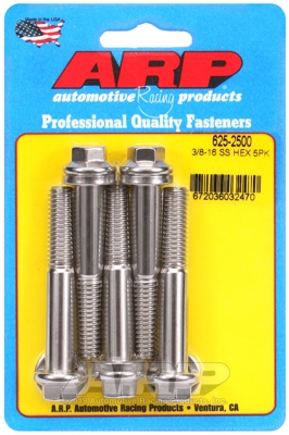 "3/8""-16 x 2.500 hex 7/16 wrenching SS bolts" (5pcs)