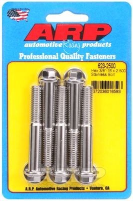 "3/8""-16 x 2.500 hex SS bolts" (5pcs)
