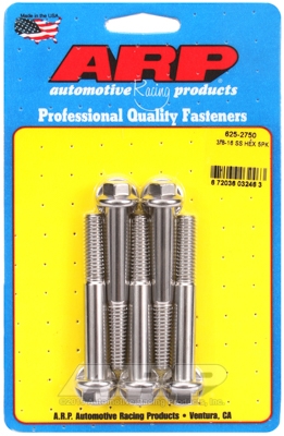 "3/8""-16 x 2.750 hex 7/16 wrenching SS bolts" (5pcs)