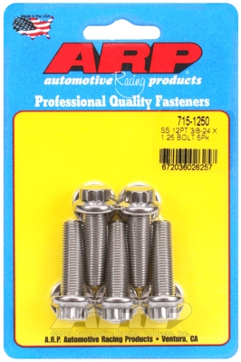 "3/8""-24 x 1.250 12pt 7/16 wrenching SS bolts" (5pcs)