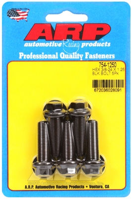 "3/8""-24 x 1.250 hex 7/16 wrenching black oxide bolts" 5pcs