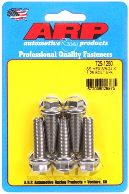 "3/8""-24 x 1.250 hex 7/16 wrenching SS bolts" (5pcs)