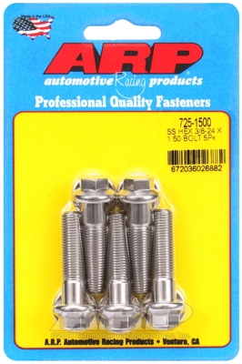 "3/8""-24 x 1.500 hex 7/16 wrenching SS bolts" (5pcs)