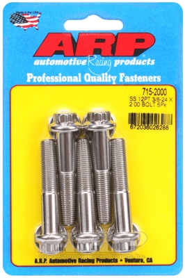 "3/8""-24 x 2.000 12pt 7/16 wrenching SS bolts" (5pcs)