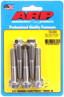 "3/8""-24 x 2.000 hex 7/16 wrenching SS bolts" (5pcs)