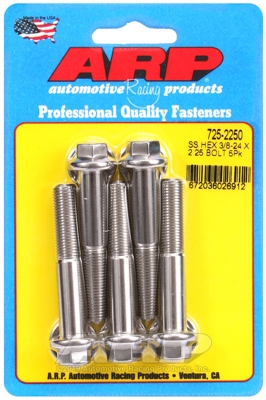 "3/8""-24 x 2.250 hex 7/16 wrenching SS bolts" (5pcs)