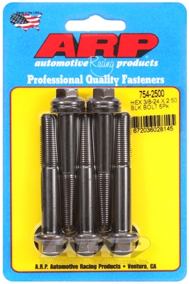 "3/8""-24 x 2.500 hex 7/16 wrenching black oxide bolts" 5pcs