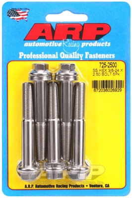 "3/8""-24 x 2.500 hex 7/16 wrenching SS bolts" (5pcs)