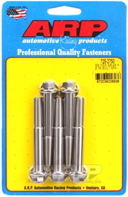 "3/8""-24 x 2.750 hex 7/16 wrenching SS bolts" (5pcs)