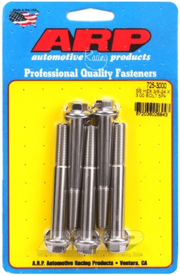 "3/8""-24 x 3.000 hex 7/16 wrenching SS bolts" (5pcs)