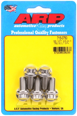 "3/8""-24 x  .750 12pt 7/16 wrenching SS bolts" (5pcs)