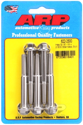 "5/16""-18 x 2.500 hex SS bolts"