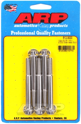 "5/16""-18 x 3.000 12pt SS bolts" (5pcs)