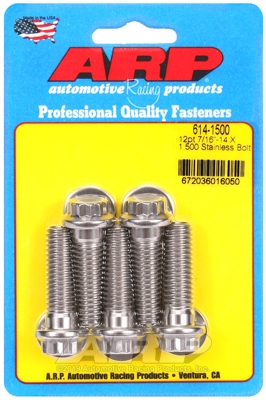 "7/16""-14 X 1.500 12pt 1/2 wrenching SS bolts" (5pcs)