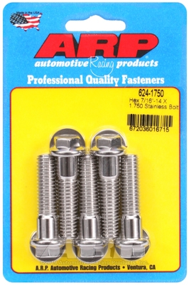 "7/16""-14 X 1.750 hex 1/2 wrenching SS bolts" (5pcs)
