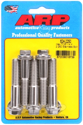 "7/16""-14 X 2.250 hex 1/2 wrenching SS bolts" (5pcs)