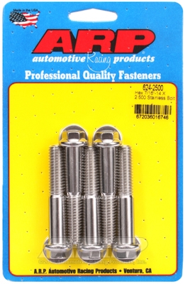 "7/16""-14 X 2.500 hex 1/2 wrenching SS bolts" (5pcs)