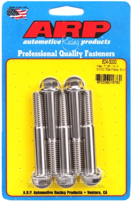 "7/16""-14 X 3.000 hex 1/2 wrenching SS bolts" (5pcs)
