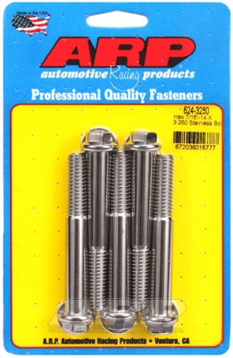 "7/16""-14 X 3.250 hex 1/2 wrenching SS bolts" (5pcs)