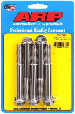 "7/16""-14 X 3.500 hex 1/2 wrenching SS bolts" (5pcs)
