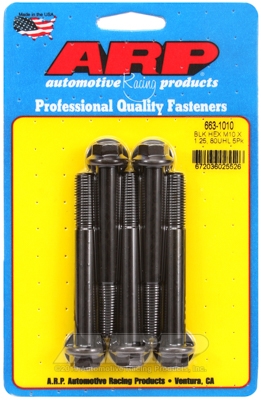 M10 x 1.25 x 80 hex black oxide bolts (5pcs)